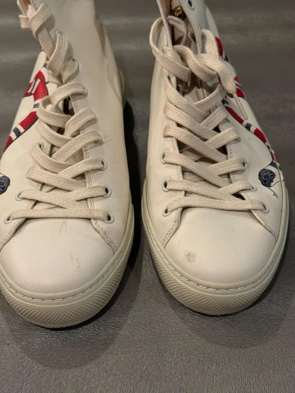 Authentic Men's Gucci Leather Kingsnake White High-Top Sneaker